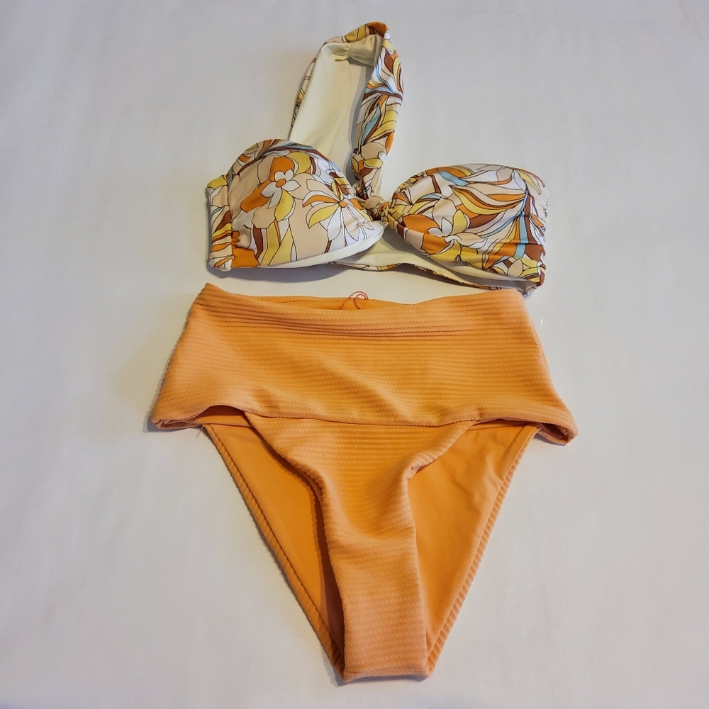 New L*Space 2Pcs Bikini Swimsuit Set Mick One Shoulder Floral Top & Desi Bottom